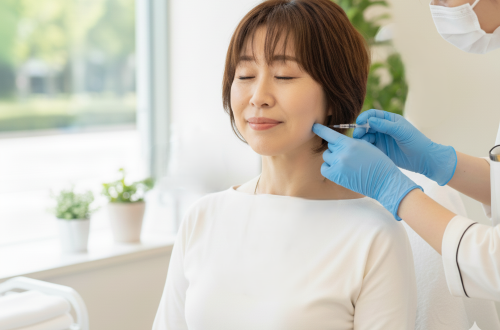 50歳からのエイジングケア。「肌育注射」ジャルプロ スーパーハイドロを受ける仲村涼のイメージ（AI画像）